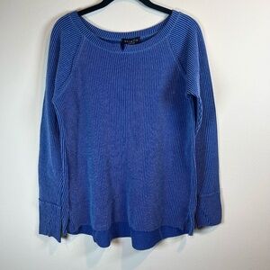 Ariella Women's High Low Long Sleeve Top Royal Blue Shirt Ribbed Stretch  Medium